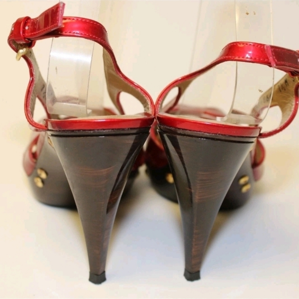 Sale❗️Stuart Weitzman Blenny Womens 7.5 M Red Leather Platform Slingback Heels - Picture 8 of 16